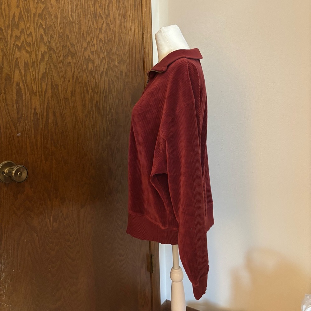 Universal Thread Red Velvet Ribbed Half Zip Pullover - Picture 4 of 8